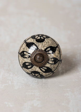 Black Leaf and Flower On Round Ceramic Cabinet Knob