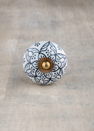 Unique Black Floral Design On White Ceramic Drawer Cabinet Knob