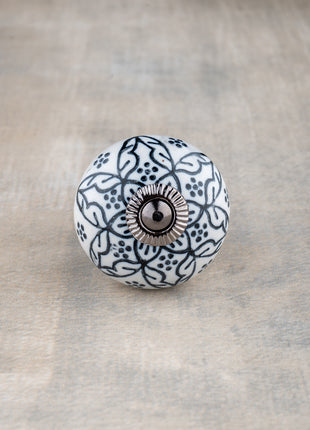 Unique Black Floral Design On White Ceramic Drawer Cabinet Knob