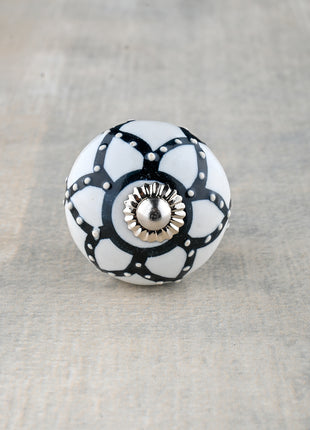 Designer Black Flower On White Ceramic Bathroom Cabinet Knob