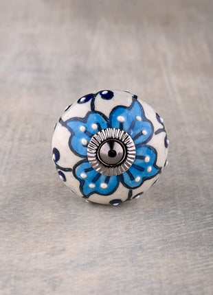 Unique Turquoise Flower On White Ceramic Dresser Cabinet Knob