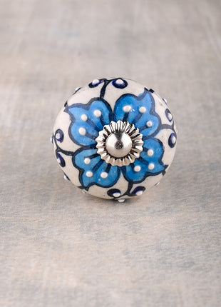 Unique Turquoise Flower On White Ceramic Dresser Cabinet Knob