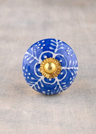 Blue And White Ceramic Kitchen Cabinet Knob With White Embossed Design