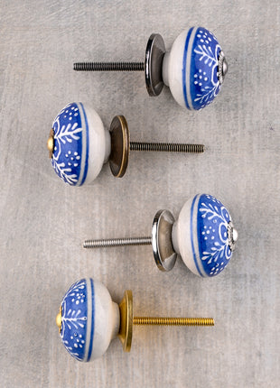Blue And White Ceramic Kitchen Cabinet Knob With White Embossed Design