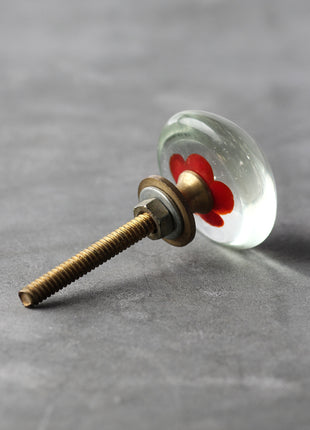 Clear Glass Drawer Cabinet Knob With Red And White Flower