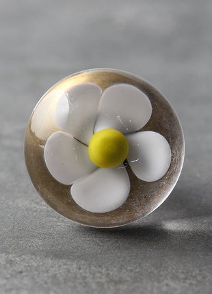 Clear Glass Drawer Cabinet Knob With Yellow And White Flower