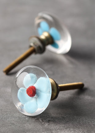Clear Glass Door Knob With Red And Turquoise Flower