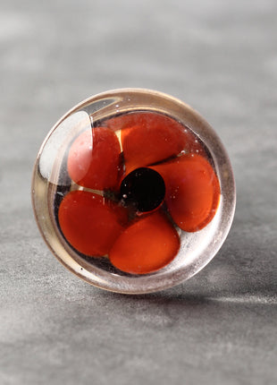 Clear Glass Door Knob With Red And Black Flower