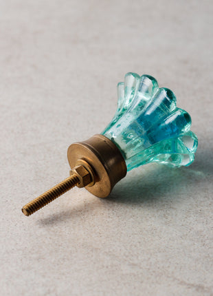 Aqua Blue Daisy Flower Glass Drawer Knob