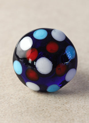 Blue Round Drawer Cabinet Knob With Multicolor Polka-Dots