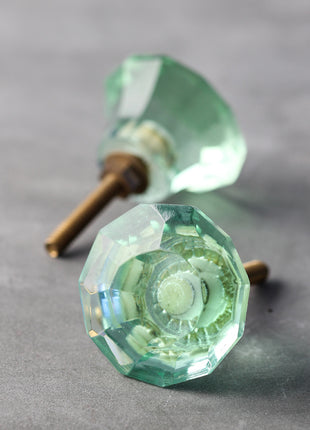 Mint Green Glass Spiral Diamond Cut Kitchen Cabinet Knob
