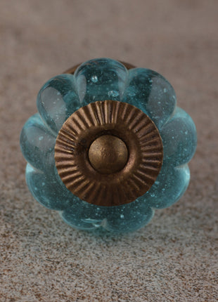 Turquoise Flower Shaped Glass Drawer Cabinet Knob