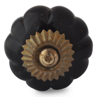 Round Black Handmade Flower Shaped Ceramic Drawer Knob