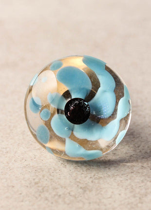 Transparent Round Shaped Drawer Cabinet Knob With Turquoise Print