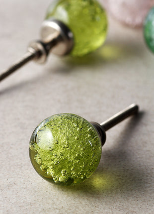 Vintage Crystalline Green Bubble Glassware Drawer Knob