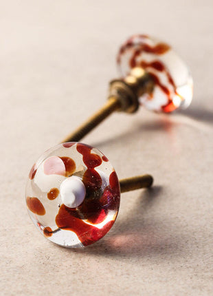 Clear Transparent Round Dresser Cabinet Knob With Red Polka Dots