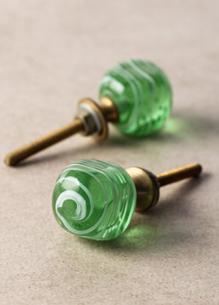 Antique Green Round Glass Drawer Cabinet Knob With White Swirl