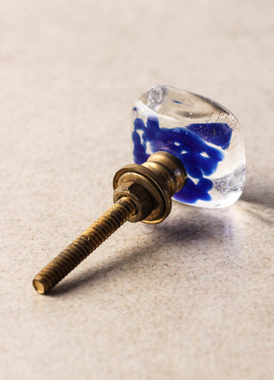 Clear Transparent Square Shaped Dresser Cabinet Knob With Blue Polka Dots