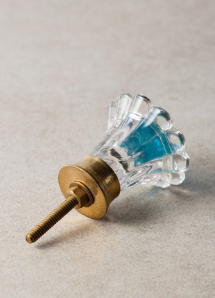Turquoise And Transparent Daisy Flower Glass Cabinet Knob