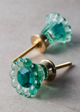 Crystalline Green Daisy Flower Glass Drawer Knob