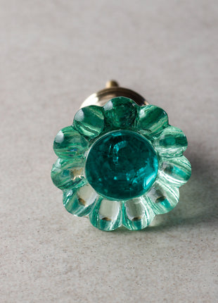 Crystalline Green Daisy Flower Glass Drawer Knob