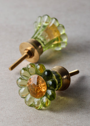 Moss Green Daisy Flower Glass Drawer Cabinet Knob