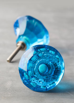 Azure Blue Diamond Cut Glass Dresser Cabinet Knob (XX-Large)