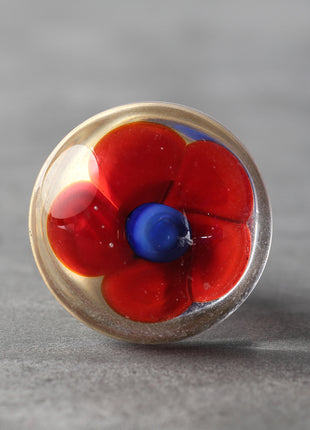 Clear Glass Kitchen Cabinet Knob With Blue And Red Flower