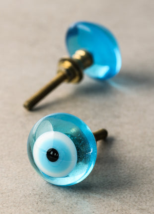 Turquoise Round Glass Drawer Cabinet Knob With Evil Eye Design