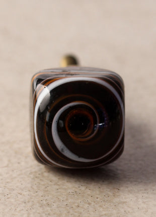 Black Glass Kitchen Cabinet Knob With White And Brown Spiral
