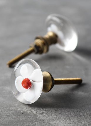 Clear Glass Door Knob With White And Red Flower