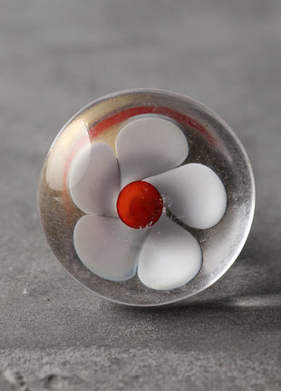 Clear Glass Door Knob With White And Red Flower