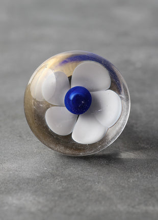 Clear Glass Kitchen Cabinet Knob With White And Blue Flower