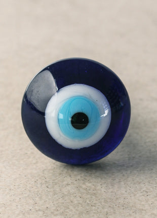 Blue Round Glass Drawer Cabinet Knob With Evil Eye Design