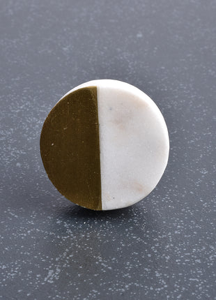 Round Shape White And Brass Stone Cabinet Knob