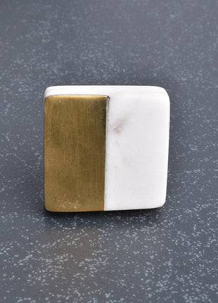 Square Shape White And Brass Stone Cabinet Knob