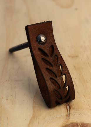 Handmade Leafy Design Leather knobs - Brown