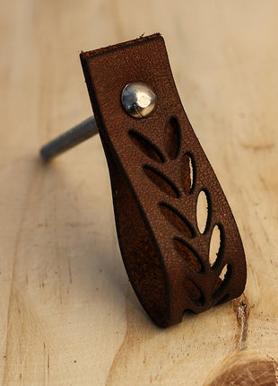 Handmade Leafy Design Leather knobs - Brown
