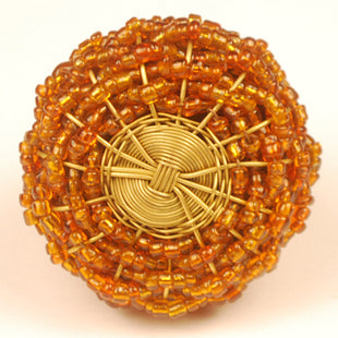 Orange Glass Beads and Metal Wire Weaved Cabinet Knob