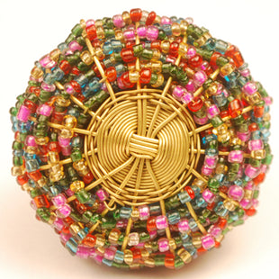Multi-Colored Glass Beads and Golden Metal Wire Weaved Cabinet Knob (Large)