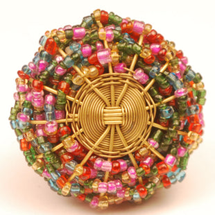 Multi-Colored Glass Beads and Golden Metal Wire Weaved Cabinet Knob (Medium)