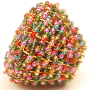 Multi-Colored Glass Beads and Golden Metal Wire Weaved Cabinet Knob (Large)