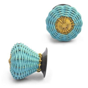 Turquoise Fabric and Metal Wire Weaved Knob (LARGE)