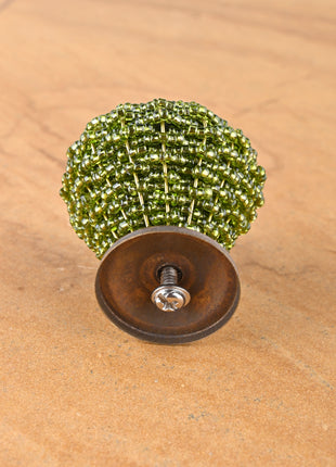 Green Glass Beads and Metal Wire Weaved Cabinet Knob