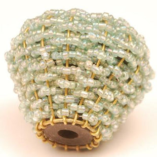 Light Turquoise Glass Beads and Golden Metal Wire Weaved Cabinet Knob (LARGE)