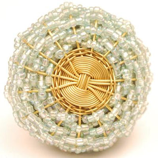 Light Turquoise Glass Beads and Golden Metal Wire Weaved Cabinet Knob (LARGE)