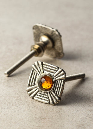 Antique look Metal knob with Orange Glass