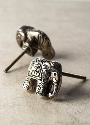 Elephant Metal Knob With Antique Silver Look