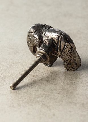 Elephant Metal Knob With Antique Silver Look
