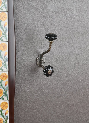 Antique Metal Wall Hook With Black Ceramic Knob